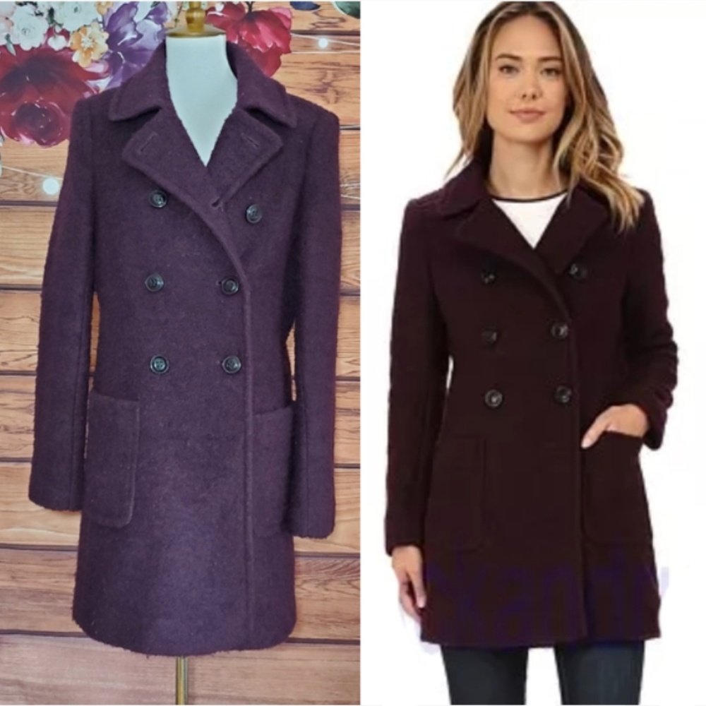 DKNY Women's Double-Breasted Pea Coat in Deep Plum